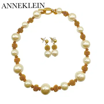 ANNEKLEIN 언클라인 펄 목걸이 귀걸이 세트 골드