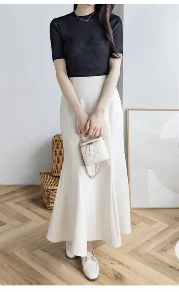 CLEAR 롱 기장 베이지크 머메이드 스커트 아이보리 M
