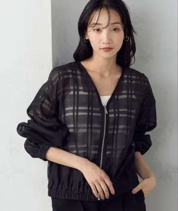 (새상품) 컴시즘 시어 체크 무늬 집업 블루종 M 사이즈