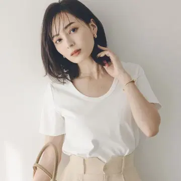 Anuance 완판 실크 터치 코튼 U넥 티셔츠 화이트 화이트