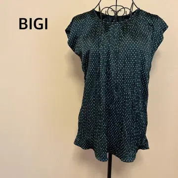 [BIGI] 도트 무늬 반팔 상의/튜닉/스카이블루/블랙