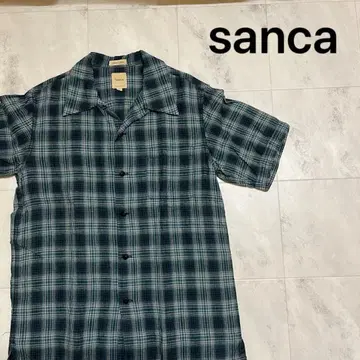 sanca 산카 오픈 카라 셔츠 반팔 글렌체크 린넨 일본제 오픈 카라