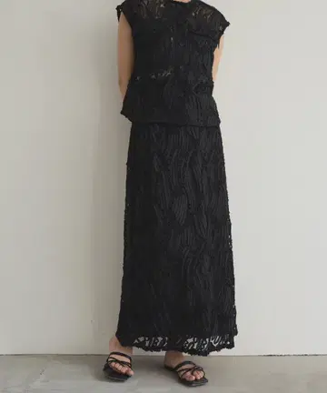 hellam 자수 레이스 스트레이트 스커트 롱 스커트