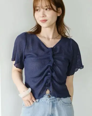 kastane 프론트 셔링 반팔 티셔츠 2way 네이비 택 포함 새상품