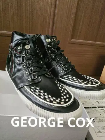 GEORGE COX GCT-14101 블랙 가죽 화이트 인터레이스