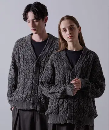 CLEL 하이 빈티지 디자인 데미지 가디건 차콜 그레이 S