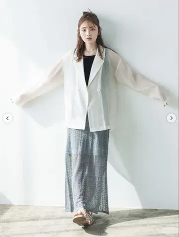 라메 시스루 니트 스커트 그레이 택 포함 미사용 새상품