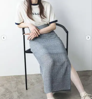 (신상) 라메 시스루 니트 스커트 그레이