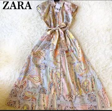 ZARA 페이즐리 무늬 반팔 롱 원피스