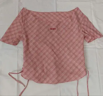 PINK HOUSE 가로 레이스업 체크 무늬 반팔 셔츠