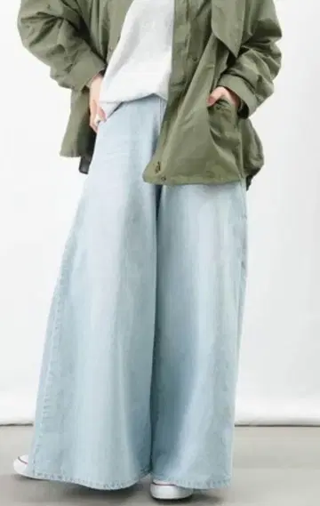 레이디 락 룩카 사이드 턱 와이드 데님 팬츠