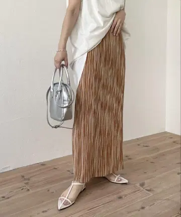 셀프 컷 가능한 슈퍼 스트레치 플리츠 스커트 / 오렌지