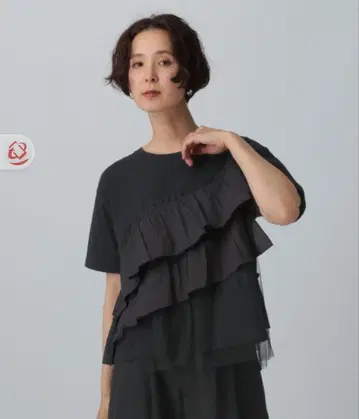 셔츠 이소재 프릴 도킹 T 레잎시무