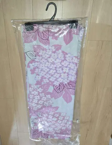 연보라 수국 무늬 유카타 핑크 꽃무늬 덧오비