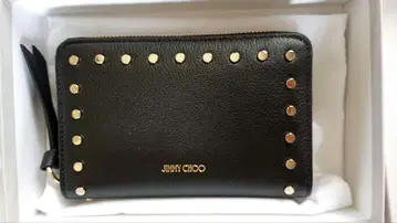 JIMMY CHOO 스터드 가죽 월렛 미들 지갑 블랙