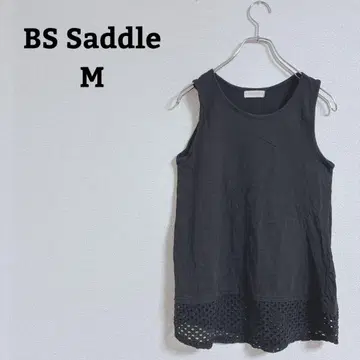 BS SADDLE 블라우스 티셔츠 슬리브리스 밑단 레이스 면 100% M