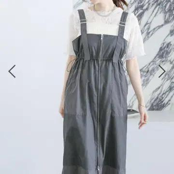 LEPSIM 이소재 zip 멜빵 스커트 차콜