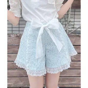 하늘색 레이스 리본 숏팬츠