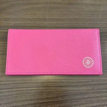국화 문장이 새겨진 장지갑, 황궁 한정품, 천연 가죽 제품, 핑크