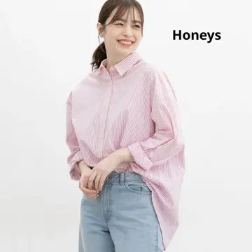 Honeys 허니즈 핑크 스트라이프 셔츠 S 사이즈 오버 사이즈