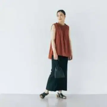 생활 도구점 개더 듬뿍 튜닉 슬리브리스 버건디