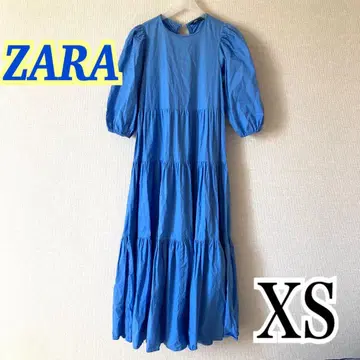 ZARA 티어드 드레스 롱 원피스 벌룬 슬리브 블루