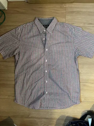 Eddie Bauer 반팔 셔츠 M 빨간색과 파랑 체크