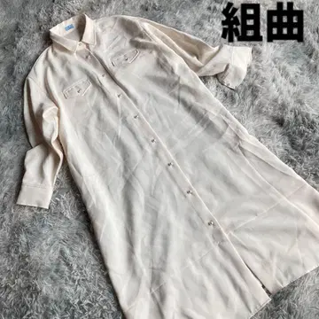 [새상품급] 쿠미쿄쿠 펄 버튼 셔츠 원피스 큰 사이즈 아이보리