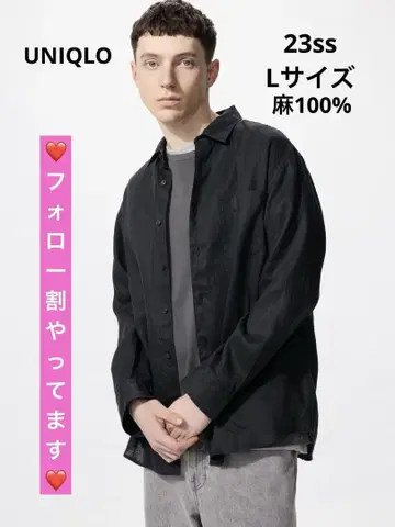 유니클로 유니클로 프리미엄 린넨 셔츠 블랙 린넨 100% L 23S
