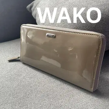 [ 새상품급 ] WAKO 긴자와코 라운드 지퍼 장지갑 베이지 에나멜