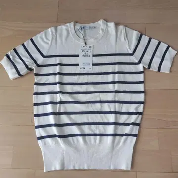 ZARA 아이보리/네이비 스트라이프 니트 M 새상품 미사용 택 포함