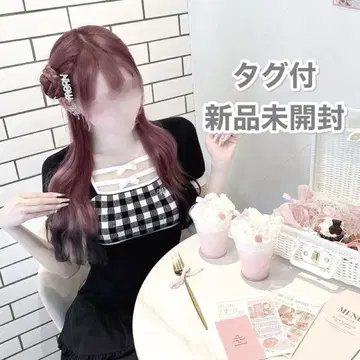 HONEY MEW 더블 리본 깅엄 상의 블랙 FREE 새상품 이모