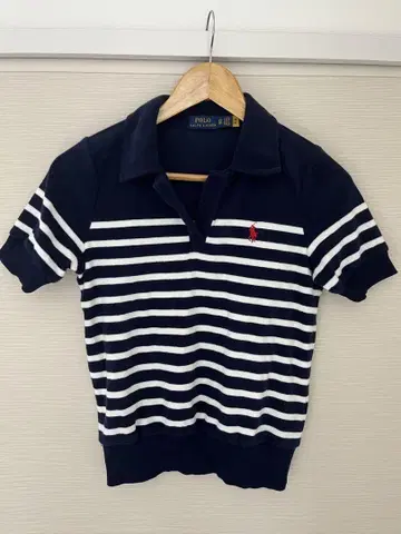 POLO 반팔 스트라이프 폴로 셔츠 네이비