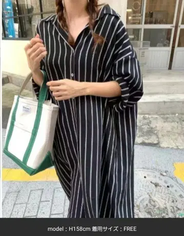 루즈핏 스트라이프 셔츠 원피스