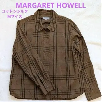 [인기] MARGARET HOWELL 코튼 실크 M 체크 긴팔 블라우스