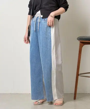 새상품 이번 시즌 완판템 제나 에이미로우 스트라이프 데님 팬츠 스카이블루