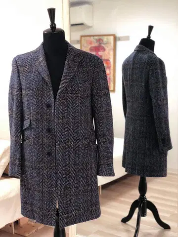 ETRO 헤링본 무늬 네이비 체스터 코트
