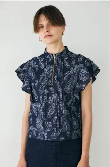 moussy JACQUARDRUFFLE 소매 프릴 상의