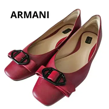 ARMANI 플랫 펌프스 빨간색 버클 천연 가죽 24cm 새상품급