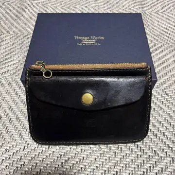 Vintage Works 블랙 가죽 접이식 지갑 컴팩트 지갑 차심