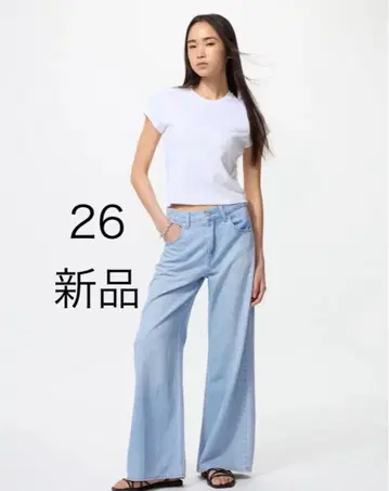 새상품 유니클로 드레이프 와이드 플레어 청바지 블루 26