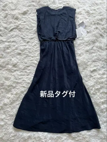 미라오엔 슬리브리스 원피스 린넨 혼방 와이드 숄더 S 다크 네이비