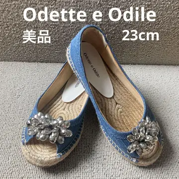새상품급 23cm Odette e Odile 주얼리 데님 린넨 플랫슈즈