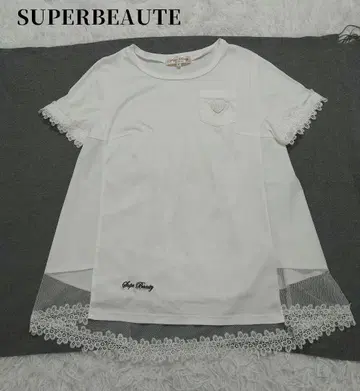 SUPERBEAUTE 슈퍼뷰티 화이트 티셔츠 레이스 부착 42