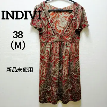 미사용 새상품 INDIVI 인디비 페이즐리 무늬 V넥 반팔 튜닉 M