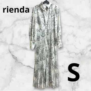 rienda 라인 플라워 플리츠 플레어 원피스