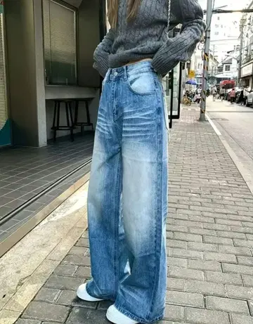 라이트 블루 와이드 레그 데님 XL