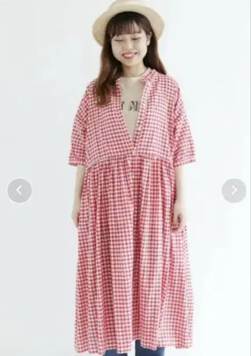 SM2 빨간색과 흰색의 깅엄 체크 드레스