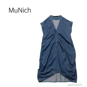 MuNich . 데님 드레이프 개더 튜닉 원피스