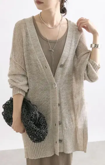 리브 드와 사이드 슬릿 2WAY 가디건 라이트 그레이